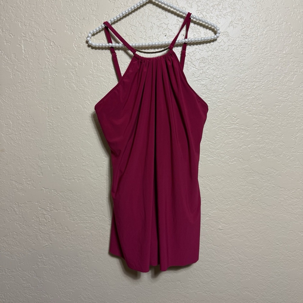 Magicsuit Solids Parker High-Neck One-Piece Swimsuit Red 12 Gold Bar Detail
